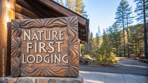 A wooden carved sign reading 