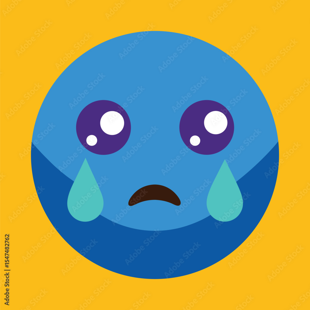 Fototapeta premium Crying Sad Emoticon with Big Teardrops