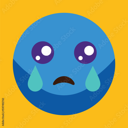 Crying Sad Emoticon with Big Teardrops