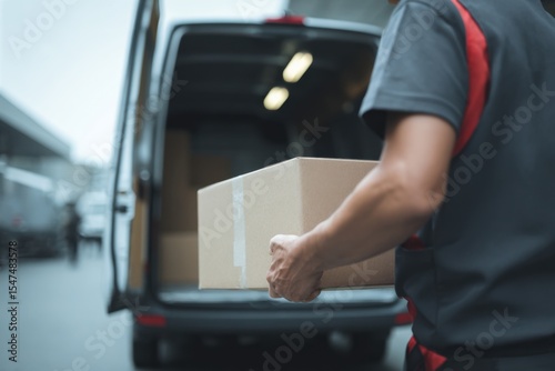Delivery Worker Loading Parcel into Van