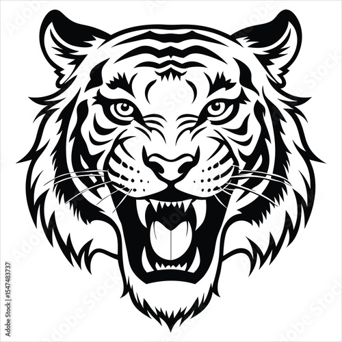 tiger face silhouette, tiger head silhouette vector illustration, black tiger drawn trendy logo Vector illustration,tiger on a white background