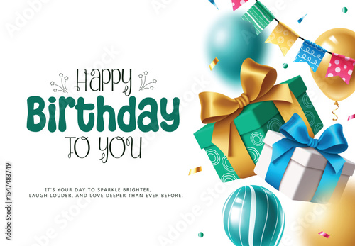 A fun and festive birthday graphic showcasing joyful party vibes, perfect for all ages. Use it in posters, and greetings card to brighten someone’s special day. Birthday vector illustration.