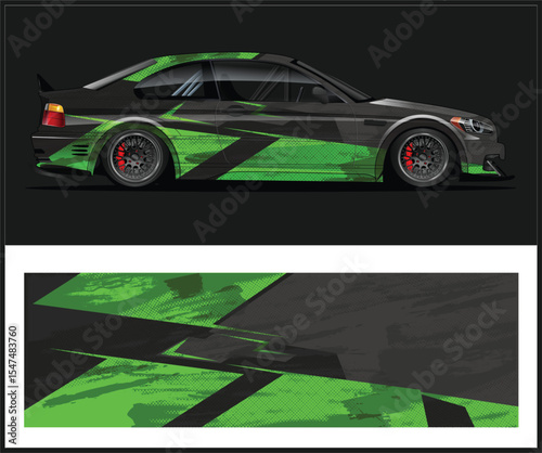 Green and Black Abstract Race Car Wrap Design