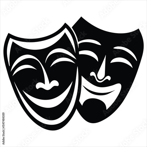 tragedy masks Silhouette, Comedy And Tragedy Masks silhouette vector illustration, Black Silhouette of Two Theatrical Masks Comedy and Tragedy