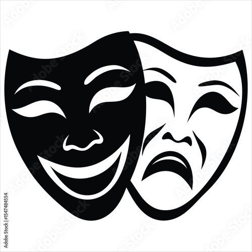 tragedy masks Silhouette, Comedy And Tragedy Masks silhouette vector illustration, Black Silhouette of Two Theatrical Masks Comedy and Tragedy