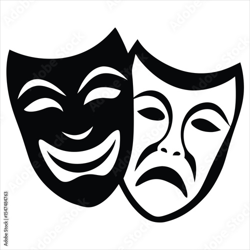 tragedy masks Silhouette, Comedy And Tragedy Masks silhouette vector illustration, Black Silhouette of Two Theatrical Masks Comedy and Tragedy