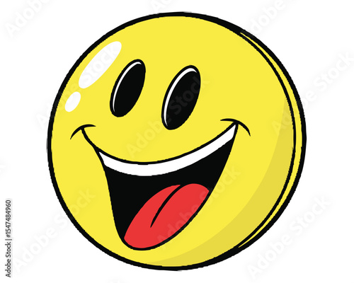 Cheerful smiling emoji with a happy expression on a bright yellow isolated background.