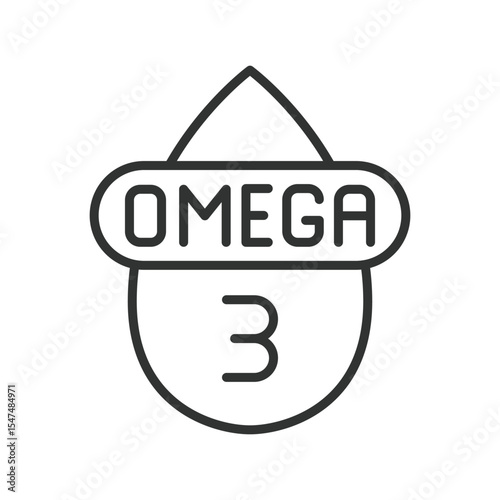 Omega 3, icon in line design . omega-3, supplement, fish-oil, health, brain, heart, fatty-acid on white background vector. Omega 3, editable stroke icon