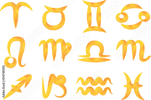 orange colorful paint brush hand drawn zodiac signs