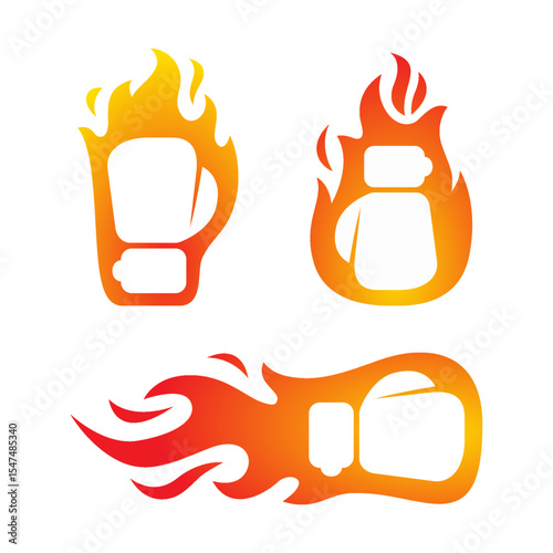 Fiery boxing glove Symbols with Burning Flames