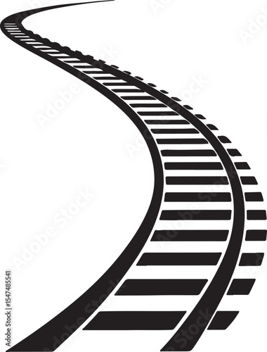 curved railroad silhouette, black and white silhouette, vector and illustration