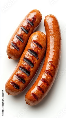 Currywurst isolated on a clean white background, emphasizing the details of the sausage and its curry sauce.