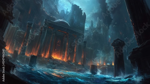 Ruined ancient city submerged in water