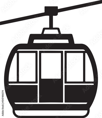cable car silhouette, black and white silhouette, vector and illustration
