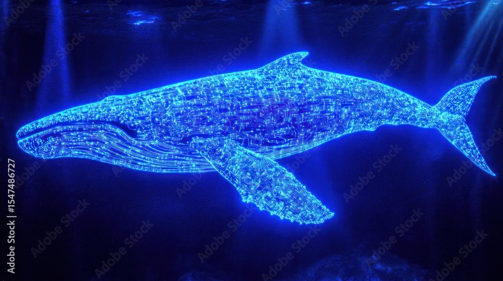 Obraz premium Abstract blue whale in dark water