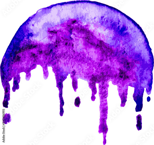 Violet and Blue Hand Drawn Watercolor Drops Round Vector Banner