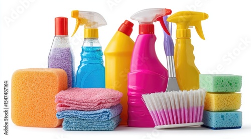 Colorful cleaning supplies collection (3)