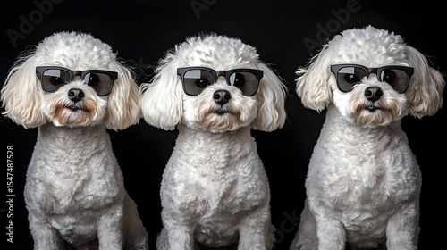 Three Cool Dogs Wearing Sunglasses, puppy, puppies, poodle, bichon frise, white dog