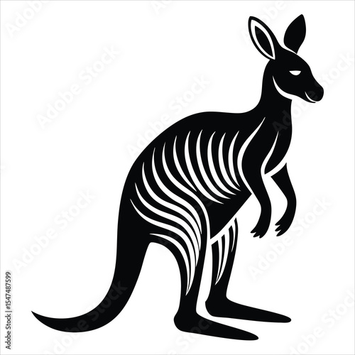 Wallaby silhouette, black silhouette of a Wallaby animal, vector black color silhouette, Simple silhouette Design vector icon with white background.