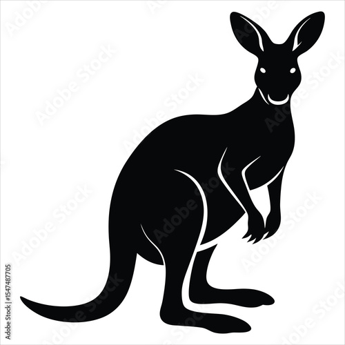 Wallaby silhouette, black silhouette of a Wallaby animal, vector black color silhouette, Simple silhouette Design vector icon with white background.