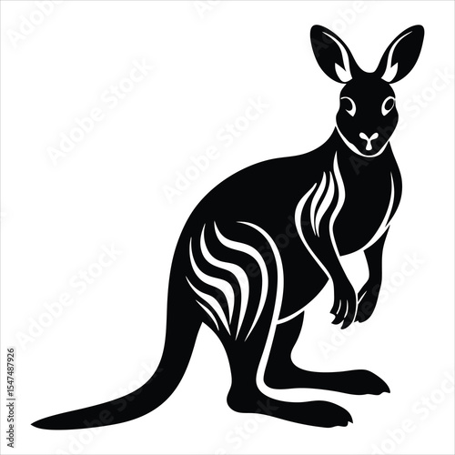 Wallaby silhouette, black silhouette of a Wallaby animal, vector black color silhouette, Simple silhouette Design vector icon with white background.