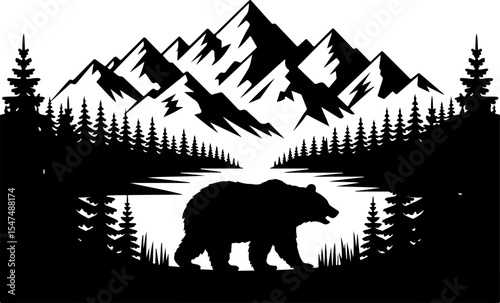 Wilderness Watch: Bear in the Mountain Pines  bear, forest, wild animal,  vector bundle