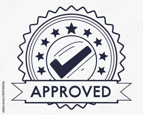 Approved badge vector illustration featuring check mark stars and decorative design element.