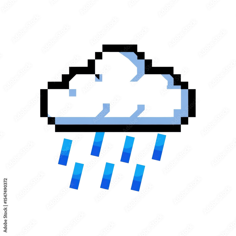 Obraz premium Pixelated blue cloud with falling rain on black background transparent PNG