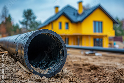 Installation of underground pipes for new house construction