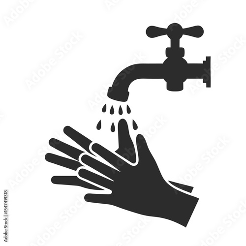 Washing hands under water faucet with water drops for hygiene and sanitization.