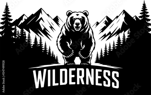  Bear in Forest with Mountains Background  vector bundle
