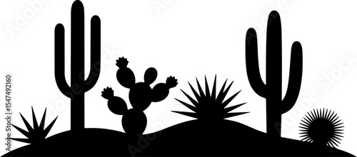 Cactus and Succulent Silhouettes Set vector bundle