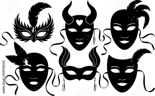Carnival and Masquerade Masks Silhouettes vector