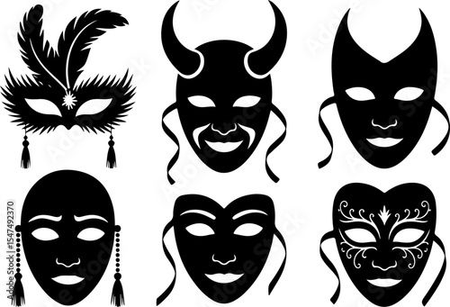 Carnival and Masquerade Masks Silhouettes vector