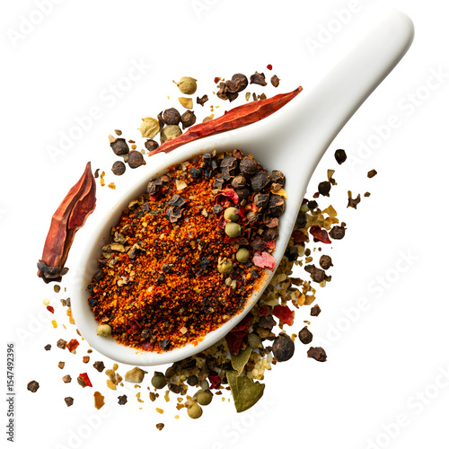 Fototapeta Naklejka Na Ścianę i Meble -  Tandoori masala in curved spoon with spice trail, photoreal transparent PNG
