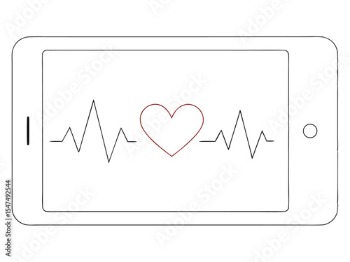 Digital healthcare concept illustrating heart rate monitor on a tablet screen with red heart symbol.