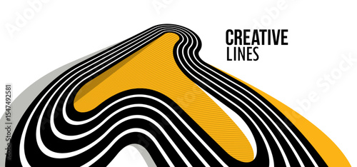 Creative lines vector abstract background, 3D perspective linear graphic design composition, stripes in dimensional rotation poster or banner.