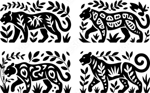 Animal  Whimsical Cats and Birds in Trees Silhouette vector