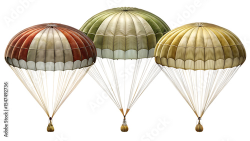 Three vintage parachutes isolated - on a white background