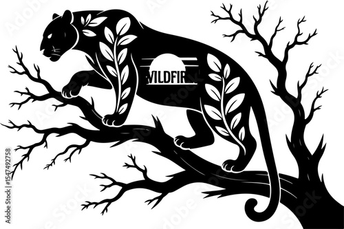 Animal  Whimsical Cats and Birds in Trees Silhouette vector