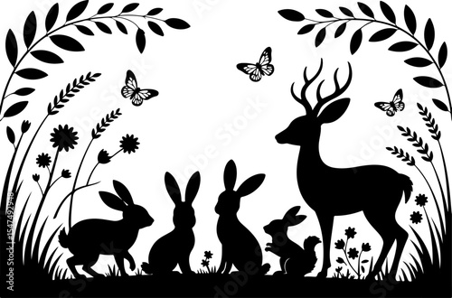 Animal  Whimsical Cats and Birds in Trees Silhouette vector