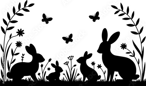 Animal  Whimsical Cats and Birds in Trees Silhouette vector