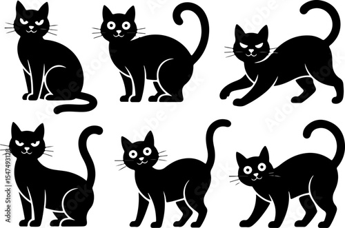 Animal  Whimsical Cats and Birds in Trees Silhouette vector