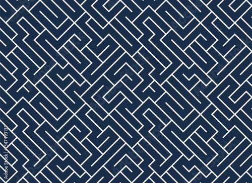 labyrinth maze endless abstract background, vector seamless pattern of a logic game with angular lines, continuous geometrical wallpaper.
