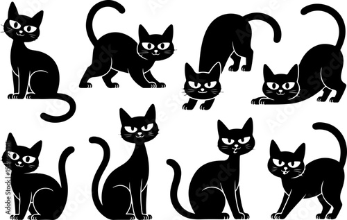 Animal  Whimsical Cats and Birds in Trees Silhouette vector