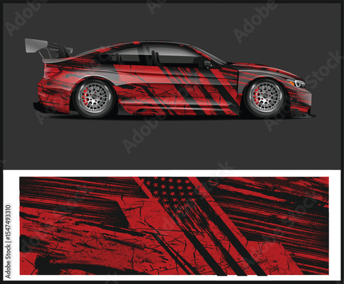 Red Black Grunge Patriotism Race Car Wrap Design