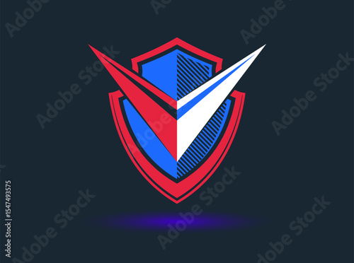 Shield logo vector, ammo protection symbol, antivirus or sport theme, insurance or guarantee.