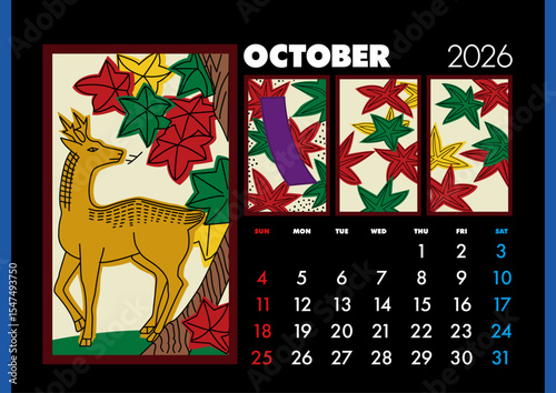 2026 October 花札カレンダー10月_紅葉