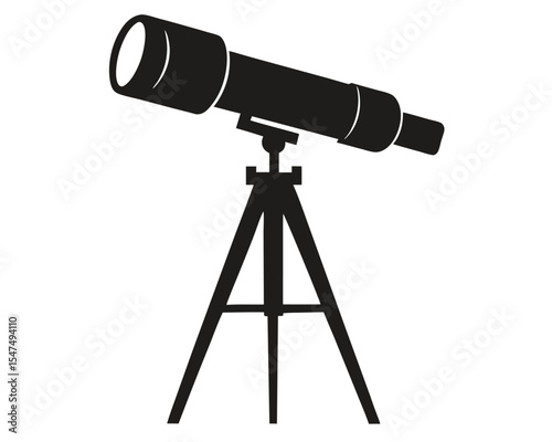 Classic black silhouette of telescope mounted on tripod suitable for astronomical exploration. telescope, astronomy, science, observation.