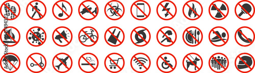 Collection of different prohibition, ban signs and symbols. Vector